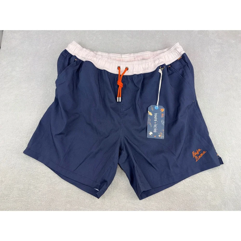Baja Llama 2XL Neptune Swim Trunks Mens XXL Navy Blue Board Shorts NWT